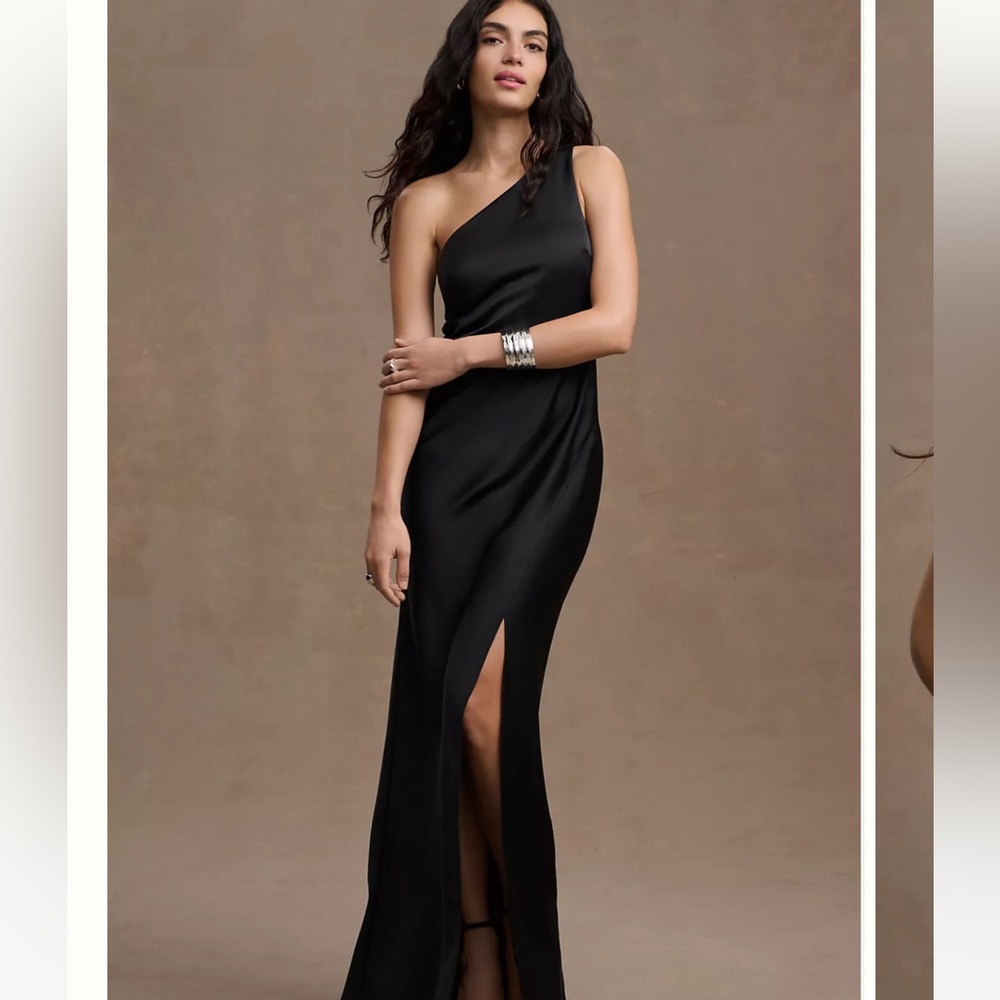 BHLDN Dylan One-Shoulder Satin Gown - Black Bridesmaid/Wedding Guest Dress